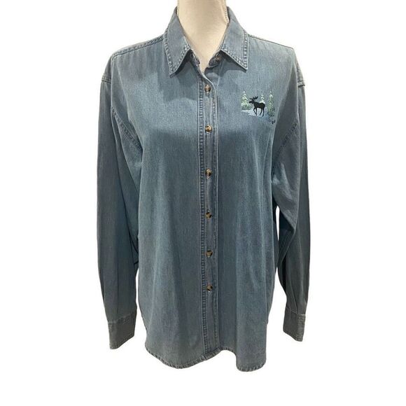 Outrageous Sports Button Down Denim Shirt - Picture 1 of 6